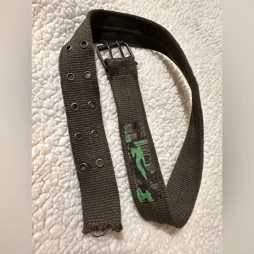 Boy’s Olive Green and Brown Canvas Camo Military Style Belt